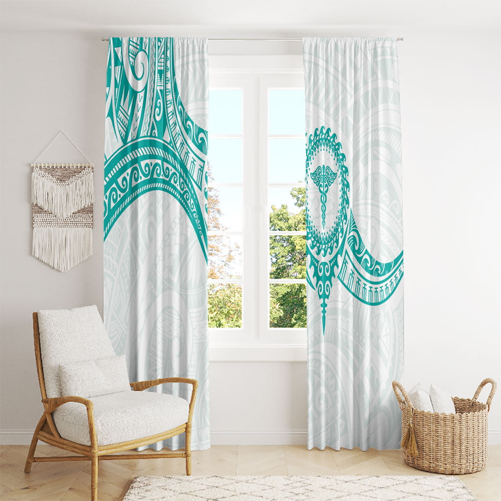 New Zealand Aotearoa Window Curtain Nurse Tribal Teal Version