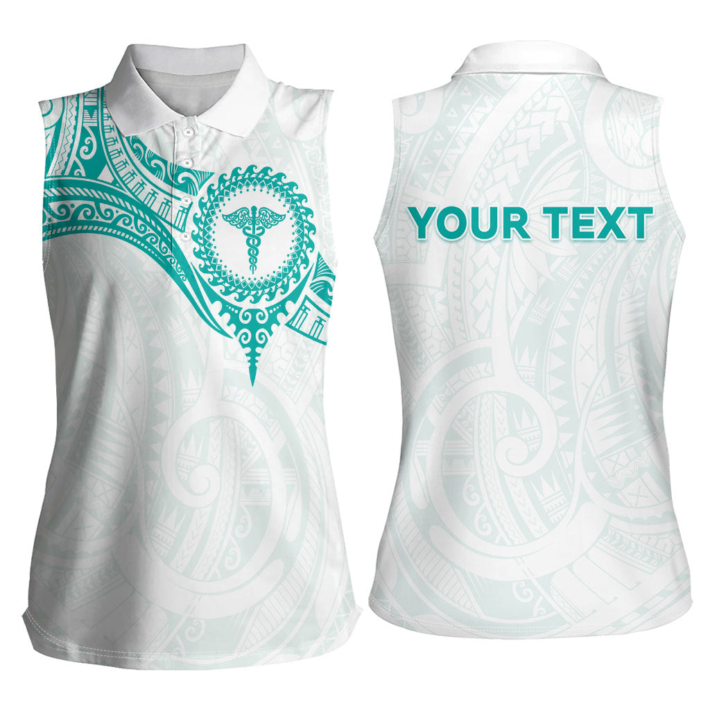 Personalised New Zealand Aotearoa Women Sleeveless Polo Shirt Nurse Tribal Teal Version