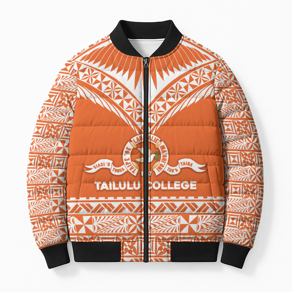 Personalised Tonga Tailulu College Bomber Puffer Jacket Tongan Kupesi Pattern