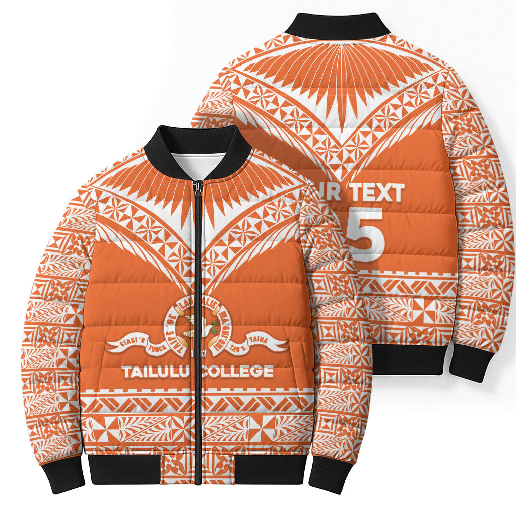 Personalised Tonga Tailulu College Bomber Puffer Jacket Tongan Kupesi Pattern