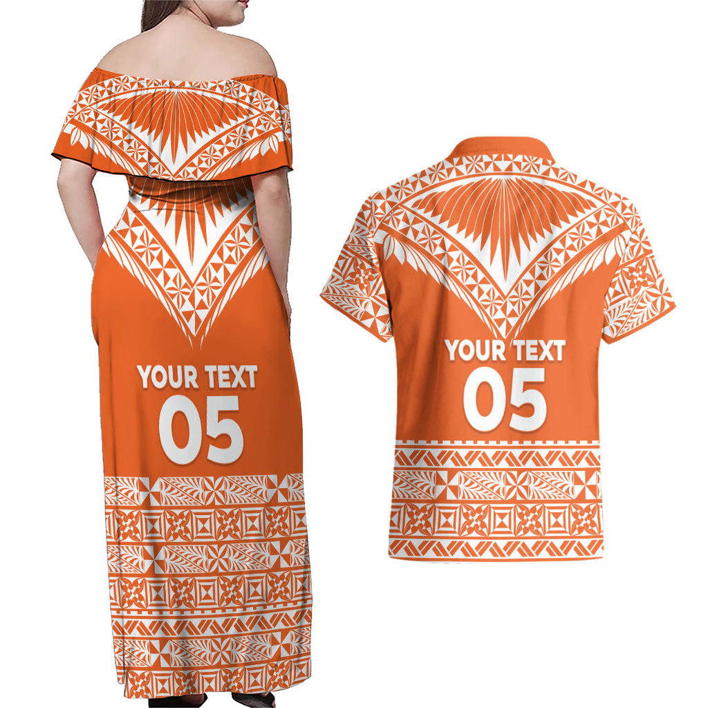 Personalised Tonga Tailulu College Couples Matching Off Shoulder Maxi Dress and Hawaiian Shirt Tongan Kupesi Pattern