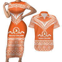 Personalised Tonga Tailulu College Couples Matching Short Sleeve Bodycon Dress and Hawaiian Shirt Tongan Kupesi Pattern