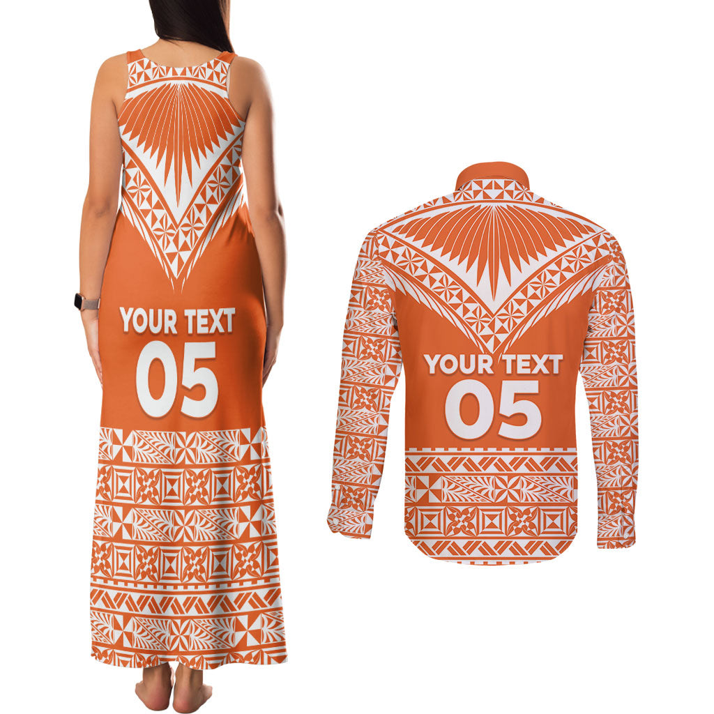 Personalised Tonga Tailulu College Couples Matching Tank Maxi Dress and Long Sleeve Button Shirt Tongan Kupesi Pattern