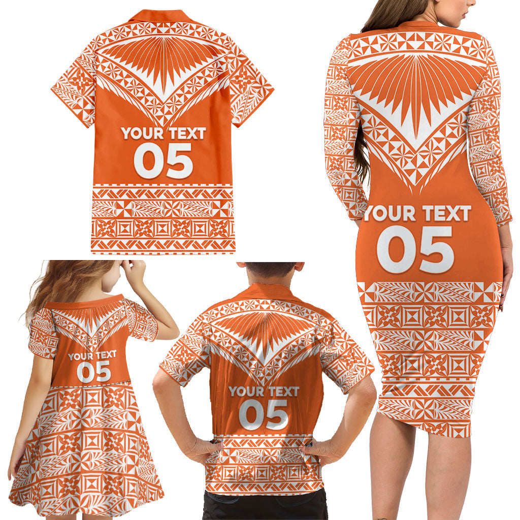 Personalised Tonga Tailulu College Family Matching Long Sleeve Bodycon Dress and Hawaiian Shirt Tongan Kupesi Pattern LT05 - Polynesian Pride