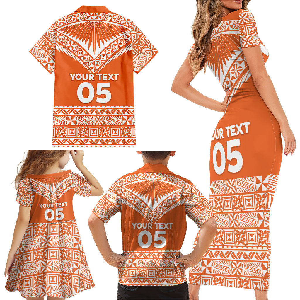 Personalised Tonga Tailulu College Family Matching Short Sleeve Bodycon Dress and Hawaiian Shirt Tongan Kupesi Pattern LT05 - Polynesian Pride