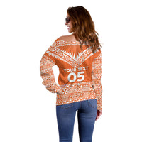 Personalised Tonga Tailulu College Off Shoulder Sweater Tongan Kupesi Pattern