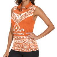 Personalised Tonga Tailulu College Women Sleeveless Polo Shirt Tongan Kupesi Pattern