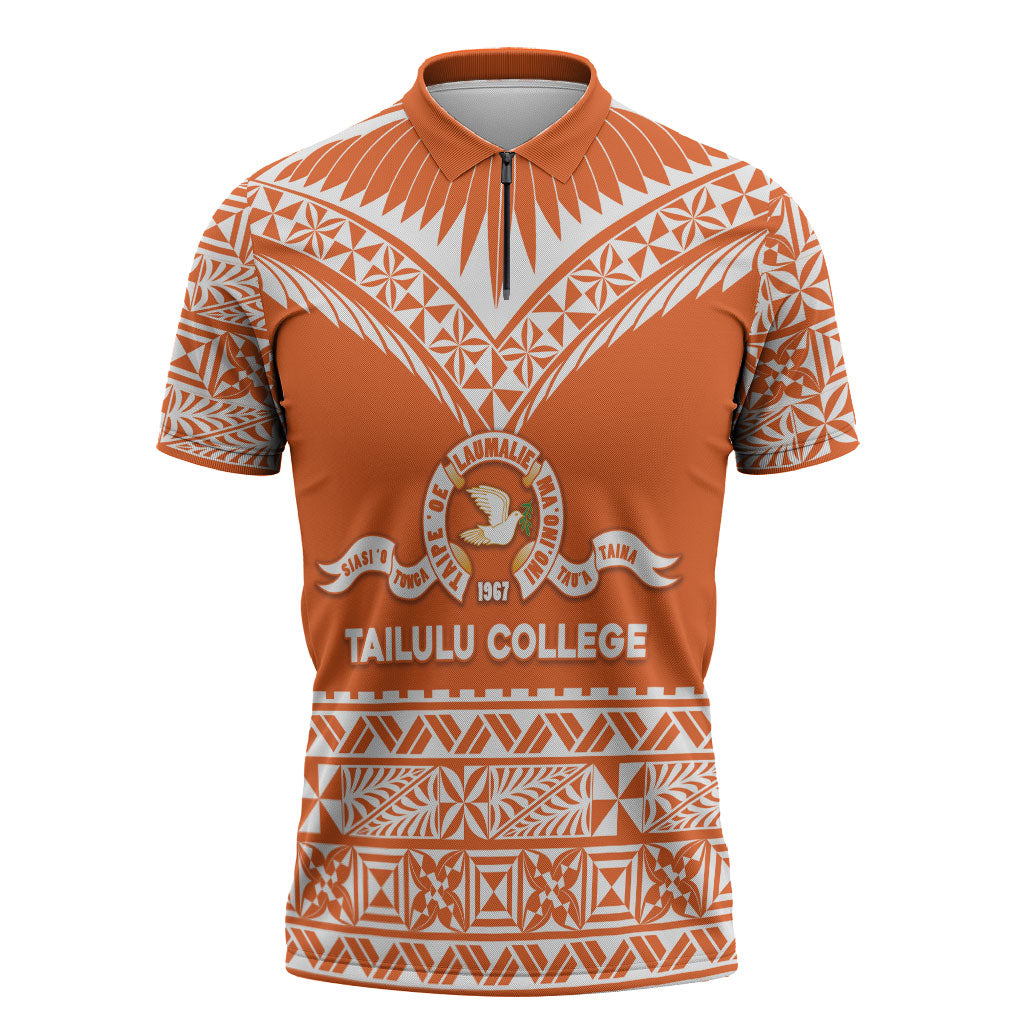 Personalised Tonga Tailulu College Zipper Polo Shirt Tongan Kupesi Pattern