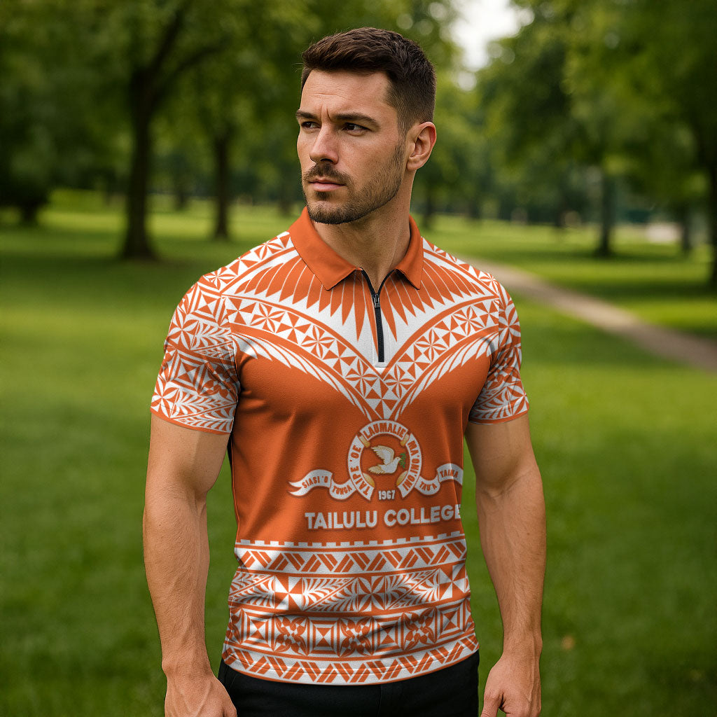 Personalised Tonga Tailulu College Zipper Polo Shirt Tongan Kupesi Pattern