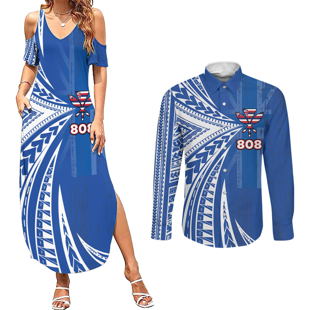 Personalised Hawaii 808 Couples Matching Summer Maxi Dress and Long Sleeve Button Shirt Unique Style