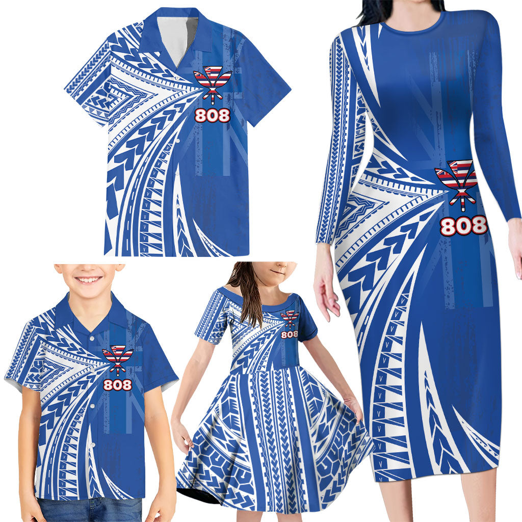 Personalised Hawaii 808 Family Matching Long Sleeve Bodycon Dress and Hawaiian Shirt Unique Style