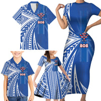 Personalised Hawaii 808 Family Matching Short Sleeve Bodycon Dress and Hawaiian Shirt Unique Style