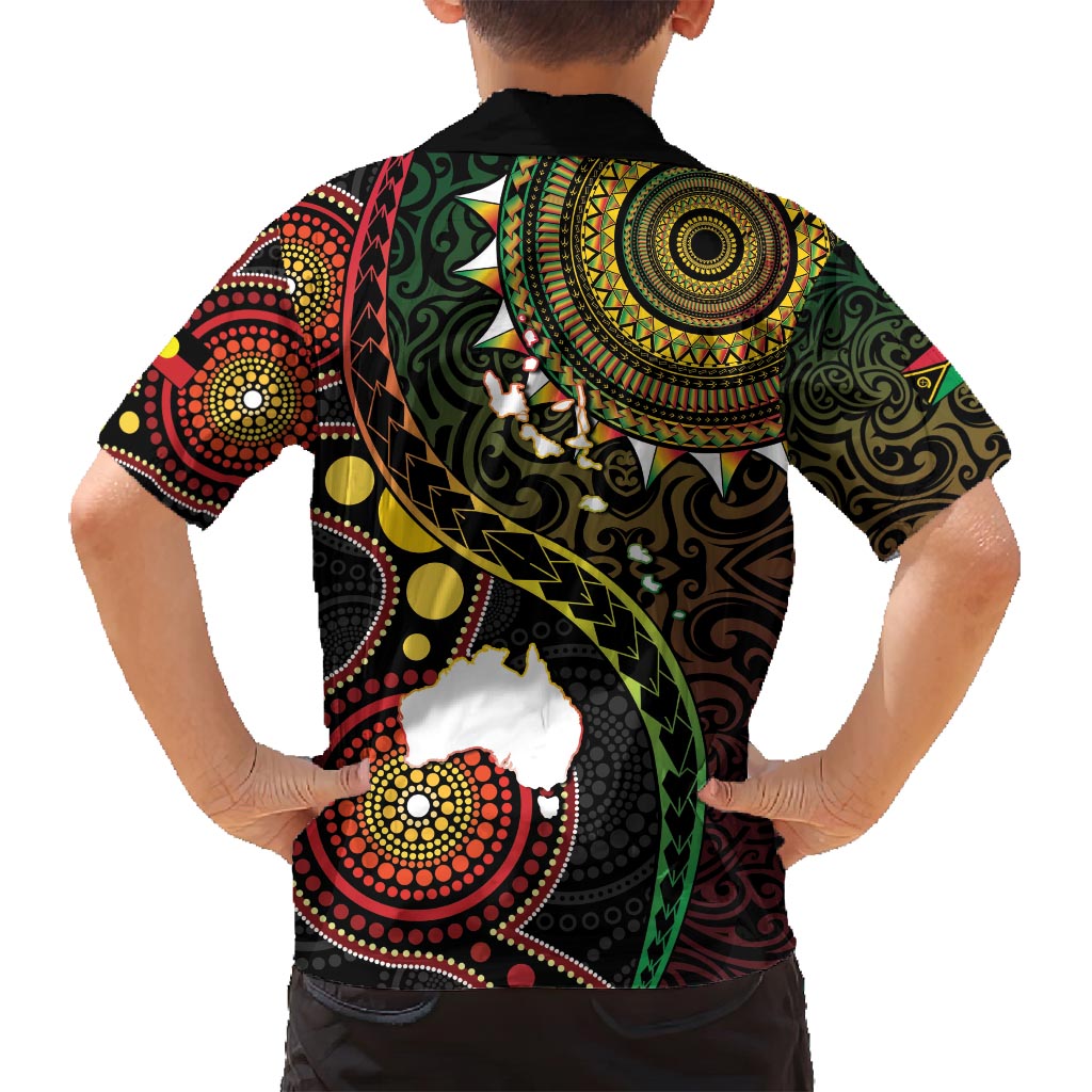 Vanuatu And Australia Aboriginal Family Matching Long Sleeve Bodycon Dress and Hawaiian Shirt Iguana And Kangaroo Together LT05 - Polynesian Pride