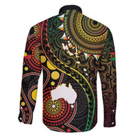 Vanuatu And Australia Aboriginal Family Matching Long Sleeve Bodycon Dress and Hawaiian Shirt Iguana And Kangaroo Together LT05 - Polynesian Pride