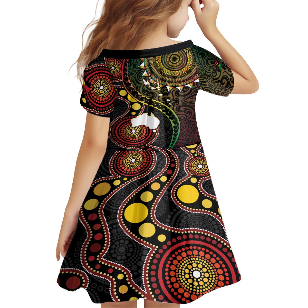 Vanuatu And Australia Aboriginal Family Matching Off The Shoulder Long Sleeve Dress and Hawaiian Shirt Iguana And Kangaroo Together LT05 - Polynesian Pride
