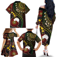Vanuatu And Australia Aboriginal Family Matching Off The Shoulder Long Sleeve Dress and Hawaiian Shirt Iguana And Kangaroo Together LT05 - Polynesian Pride