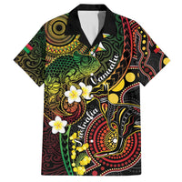 Vanuatu And Australia Aboriginal Family Matching Off The Shoulder Long Sleeve Dress and Hawaiian Shirt Iguana And Kangaroo Together LT05 Dad's Shirt - Short Sleeve Black - Polynesian Pride