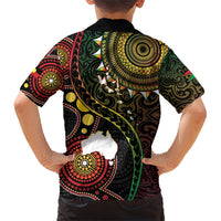 Vanuatu And Australia Aboriginal Family Matching Short Sleeve Bodycon Dress and Hawaiian Shirt Iguana And Kangaroo Together