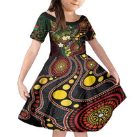 Vanuatu And Australia Aboriginal Family Matching Tank Maxi Dress and Hawaiian Shirt Iguana And Kangaroo Together LT05 Daughter's Dress Black - Polynesian Pride