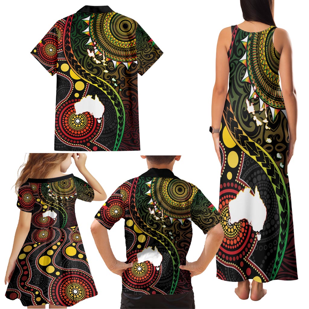 Vanuatu And Australia Aboriginal Family Matching Tank Maxi Dress and Hawaiian Shirt Iguana And Kangaroo Together LT05 - Polynesian Pride