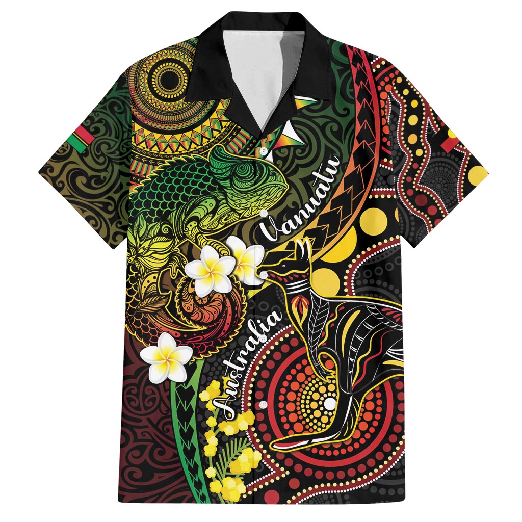 Vanuatu And Australia Aboriginal Family Matching Tank Maxi Dress and Hawaiian Shirt Iguana And Kangaroo Together LT05 Dad's Shirt - Short Sleeve Black - Polynesian Pride