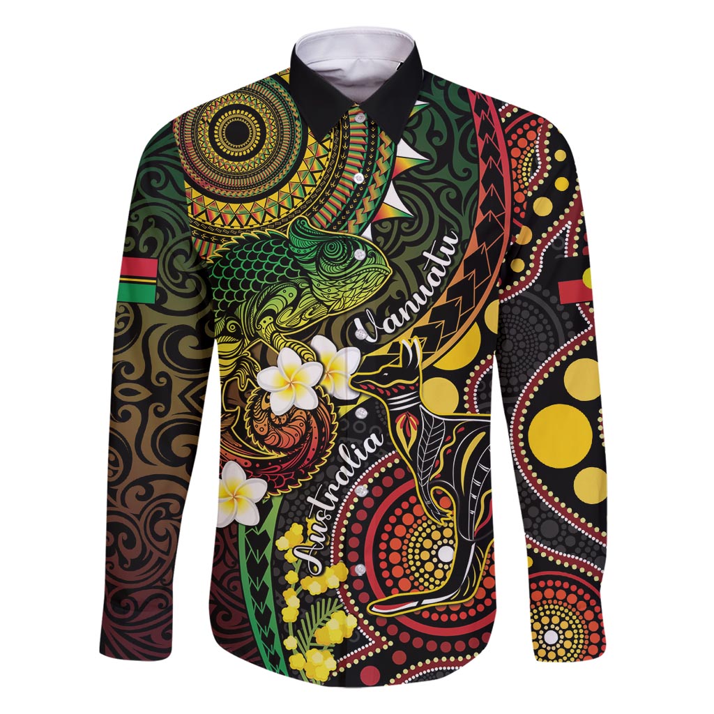 Vanuatu And Australia Aboriginal Family Matching Tank Maxi Dress and Hawaiian Shirt Iguana And Kangaroo Together LT05 Dad's Shirt - Long Sleeve Black - Polynesian Pride
