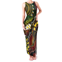 Vanuatu And Australia Aboriginal Family Matching Tank Maxi Dress and Hawaiian Shirt Iguana And Kangaroo Together LT05 Mom's Dress Black - Polynesian Pride