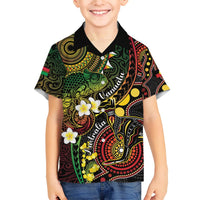 Vanuatu And Australia Aboriginal Family Matching Tank Maxi Dress and Hawaiian Shirt Iguana And Kangaroo Together LT05 Son's Shirt Black - Polynesian Pride