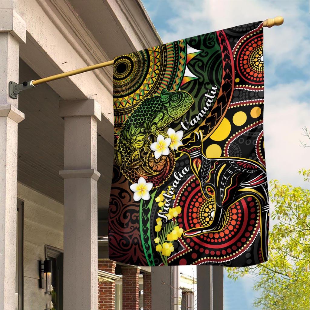 Vanuatu And Australia Aboriginal Garden Flag Iguana And Kangaroo Together