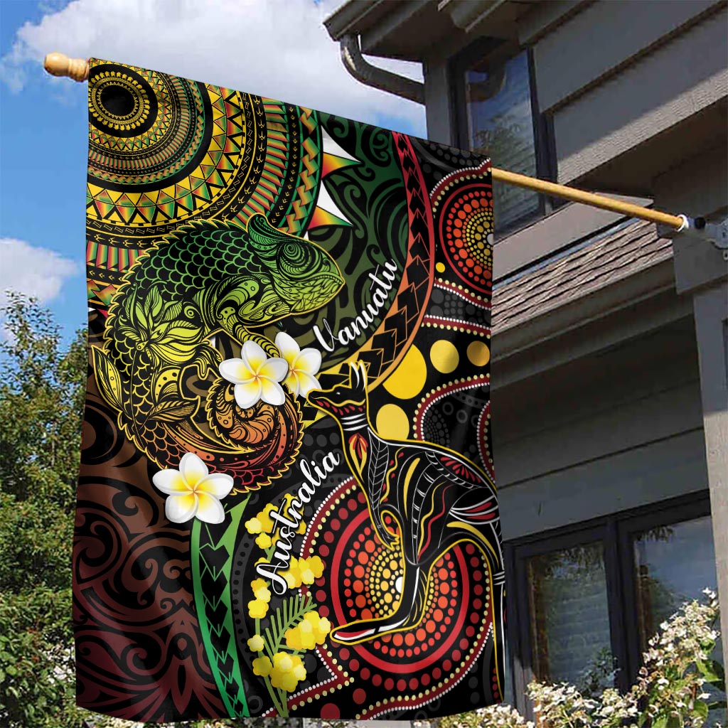 Vanuatu And Australia Aboriginal Garden Flag Iguana And Kangaroo Together