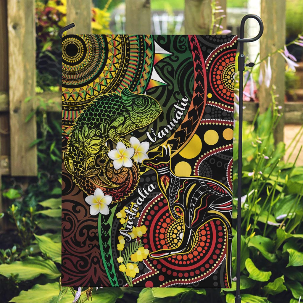 Vanuatu And Australia Aboriginal Garden Flag Iguana And Kangaroo Together