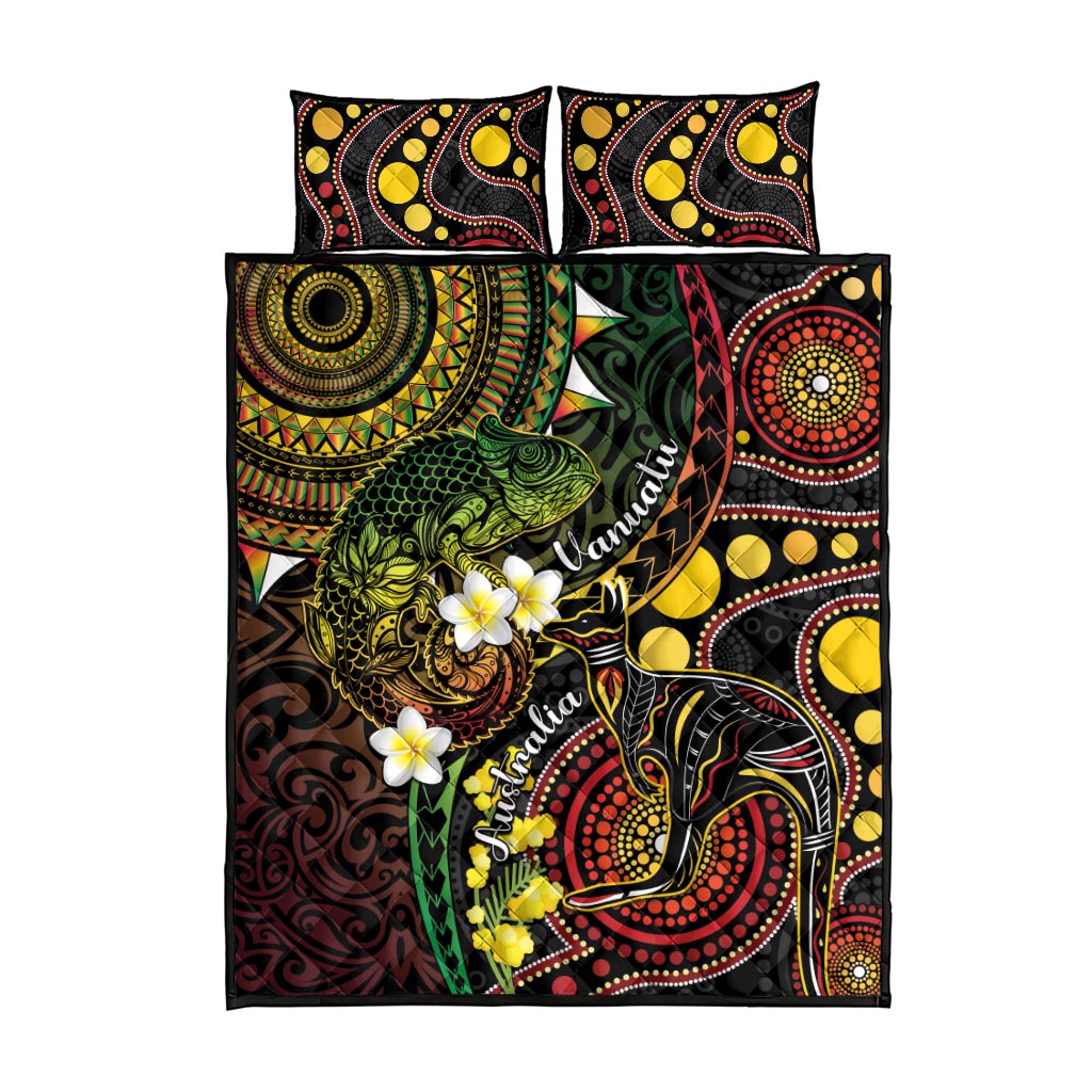 Vanuatu And Australia Aboriginal Quilt Bed Set Iguana And Kangaroo Together