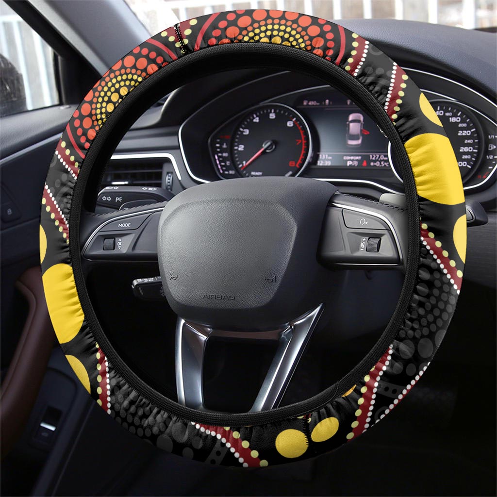 Vanuatu And Australia Aboriginal Steering Wheel Cover Iguana And Kangaroo Together