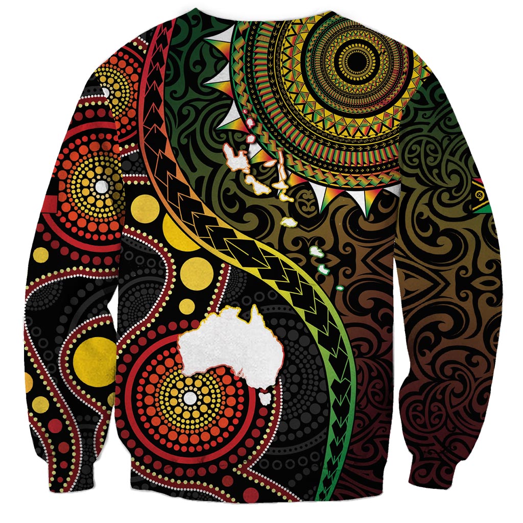 Vanuatu And Australia Aboriginal Sweatshirt Iguana And Kangaroo Together