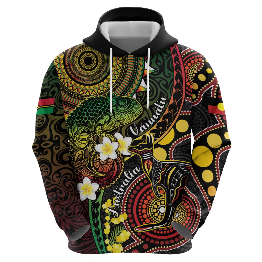 Vanuatu And Australia Aboriginal Zip Hoodie Iguana And Kangaroo Together