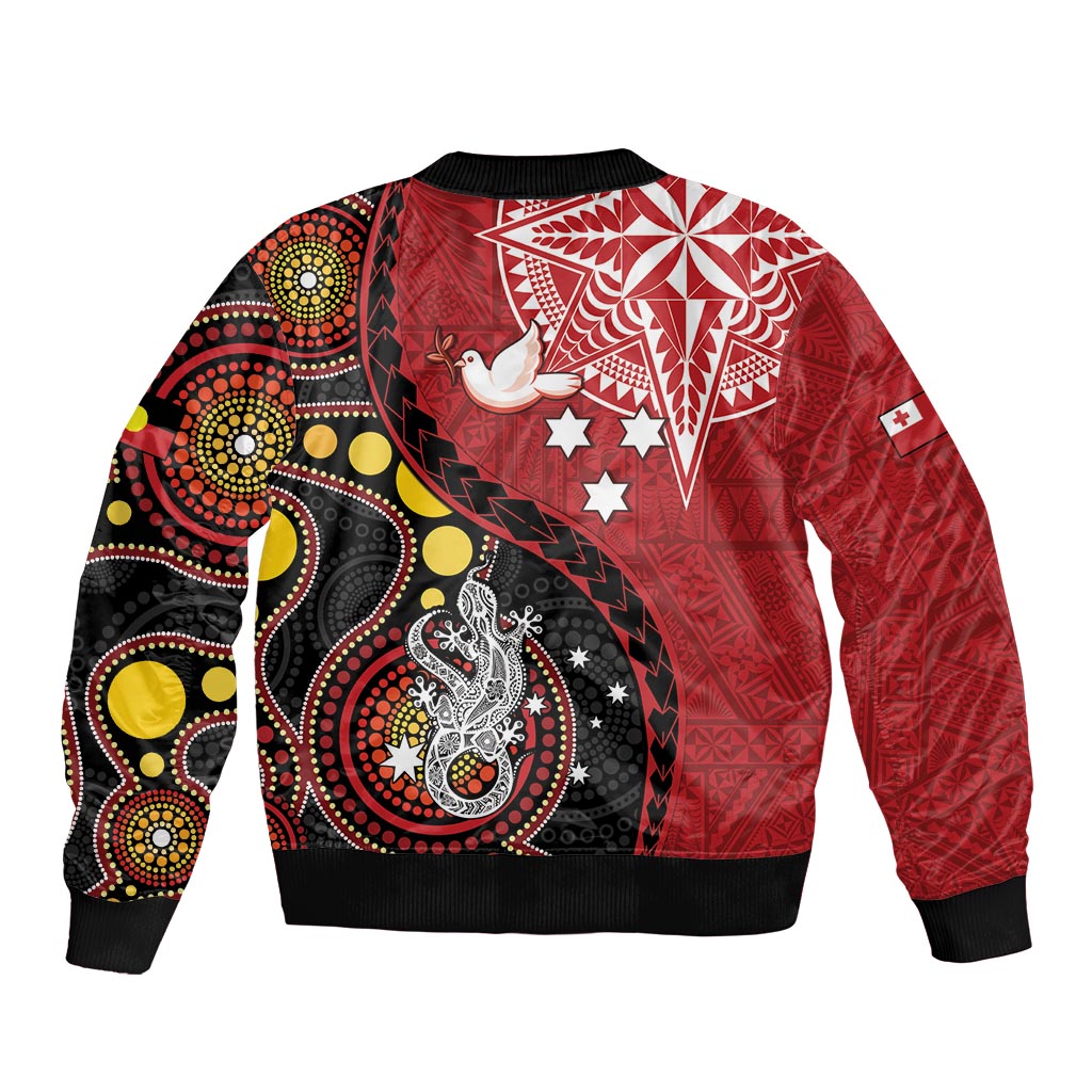 Tonga Ngatu And Australia Aboriginal Bomber Jacket Tongan Dove And Kangaroo Together