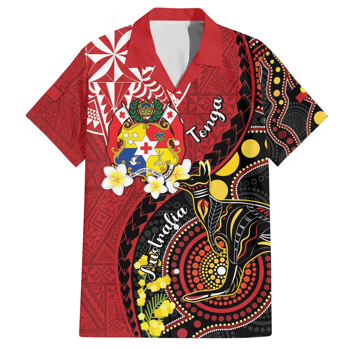 Tonga Ngatu And Australia Aboriginal Family Matching Off The Shoulder Long Sleeve Dress and Hawaiian Shirt Tongan Dove And Kangaroo Together LT05 Dad's Shirt - Short Sleeve Red - Polynesian Pride
