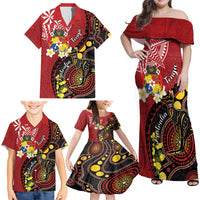Tonga Ngatu And Australia Aboriginal Family Matching Off Shoulder Maxi Dress and Hawaiian Shirt Tongan Dove And Kangaroo Together LT05 - Polynesian Pride