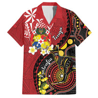 Tonga Ngatu And Australia Aboriginal Family Matching Off Shoulder Short Dress and Hawaiian Shirt Tongan Dove And Kangaroo Together LT05 Dad's Shirt - Short Sleeve Red - Polynesian Pride