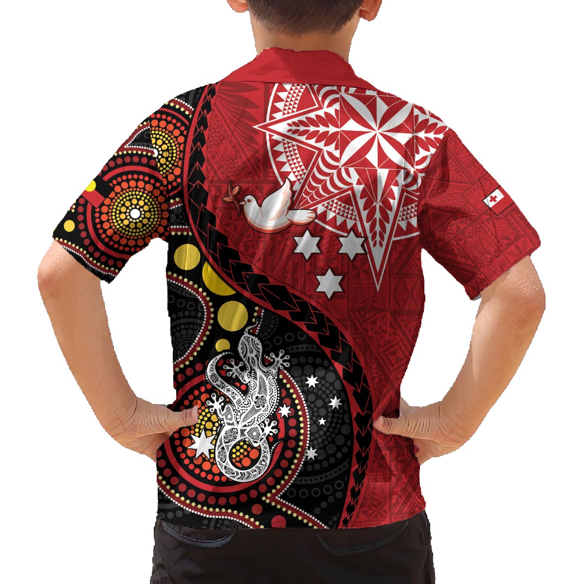 Tonga Ngatu And Australia Aboriginal Family Matching Puletasi and Hawaiian Shirt Tongan Dove And Kangaroo Together LT05 - Polynesian Pride