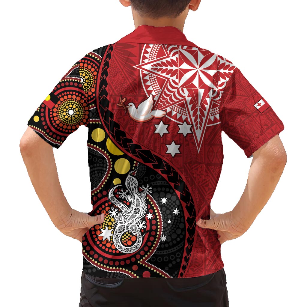 Tonga Ngatu And Australia Aboriginal Family Matching Tank Maxi Dress and Hawaiian Shirt Tongan Dove And Kangaroo Together LT05 - Polynesian Pride