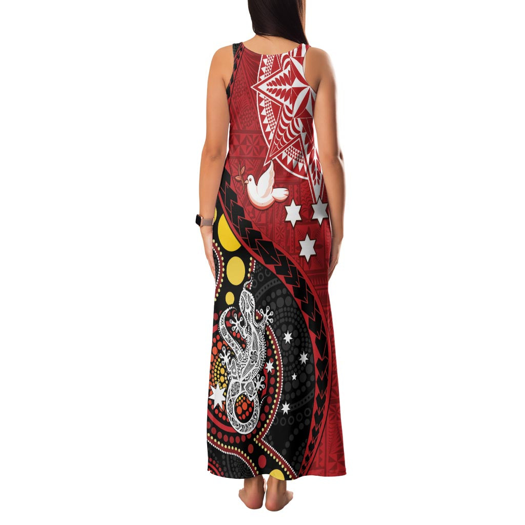 Tonga Ngatu And Australia Aboriginal Family Matching Tank Maxi Dress and Hawaiian Shirt Tongan Dove And Kangaroo Together LT05 - Polynesian Pride