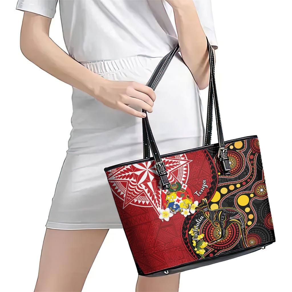 Tonga Ngatu And Australia Aboriginal Leather Tote Bag Tongan Dove And Kangaroo Together