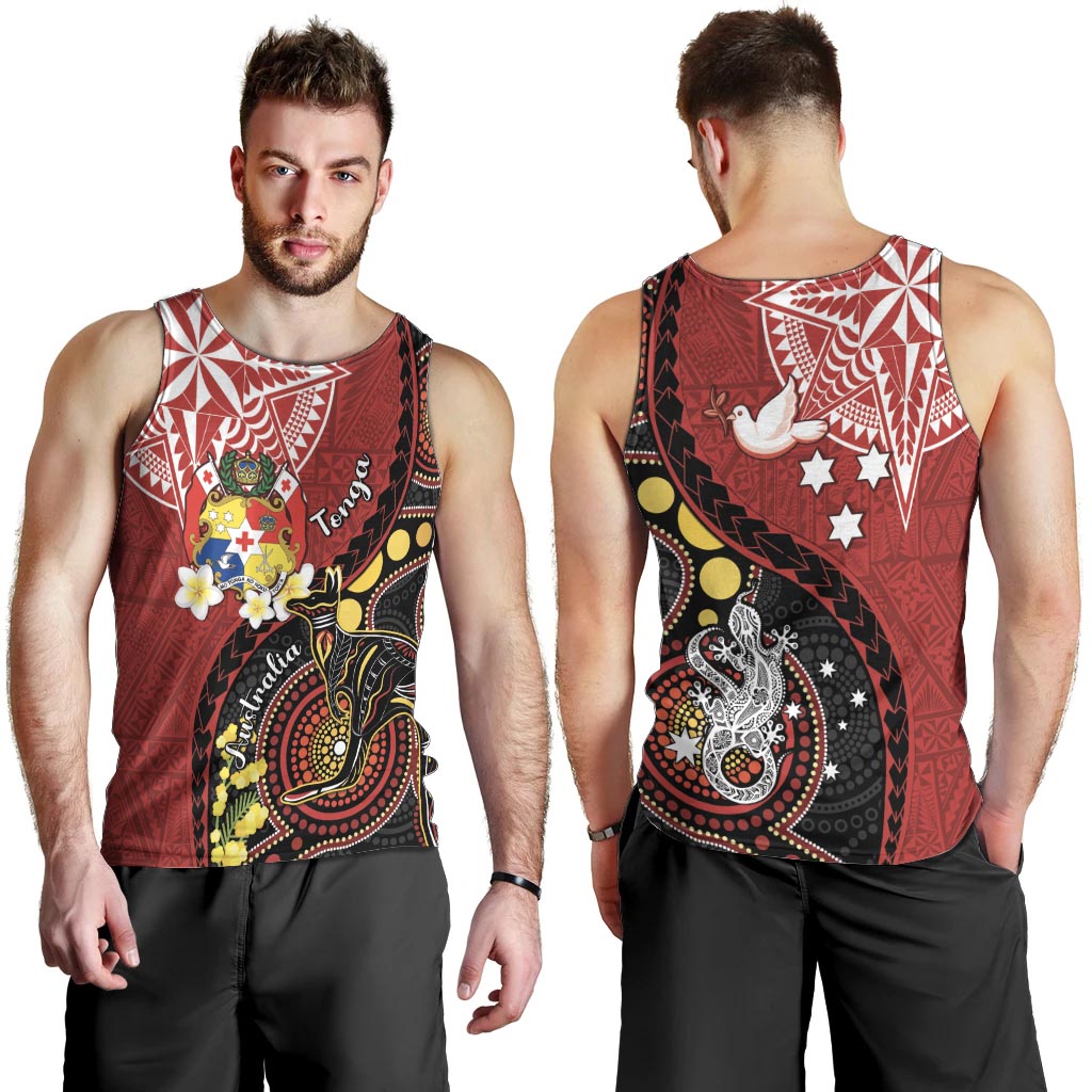 Tonga Ngatu And Australia Aboriginal Men Tank Top Tongan Dove And Kangaroo Together