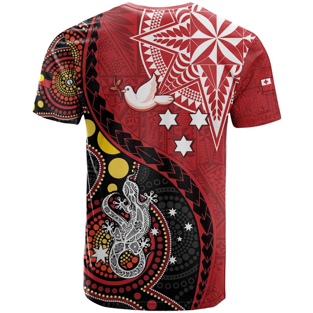 Tonga Ngatu And Australia Aboriginal T Shirt Tongan Dove And Kangaroo Together LT05 - Polynesian Pride