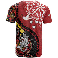 Tonga Ngatu And Australia Aboriginal T Shirt Tongan Dove And Kangaroo Together LT05 - Polynesian Pride