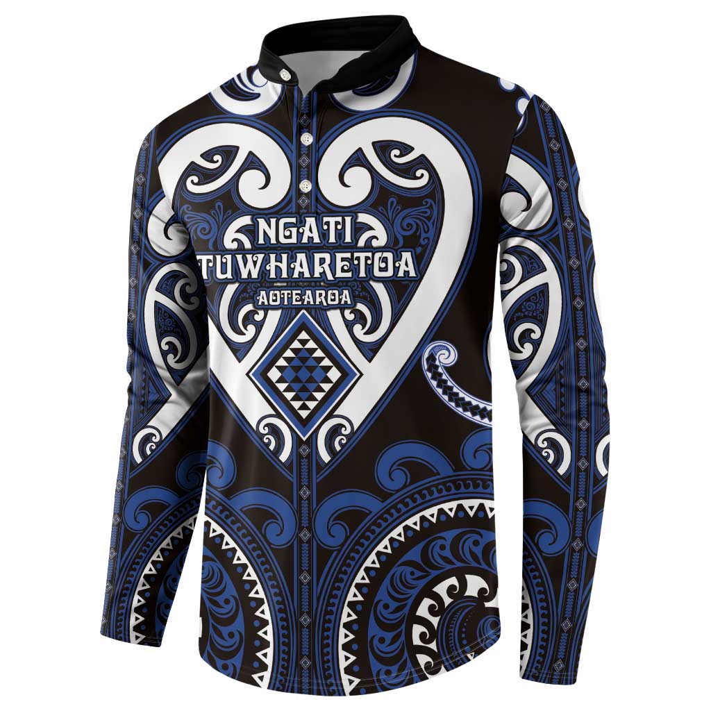 Custom Aotearoa Ngati Tuwharetoa Button Sweatshirt Maori Tribal Pattern
