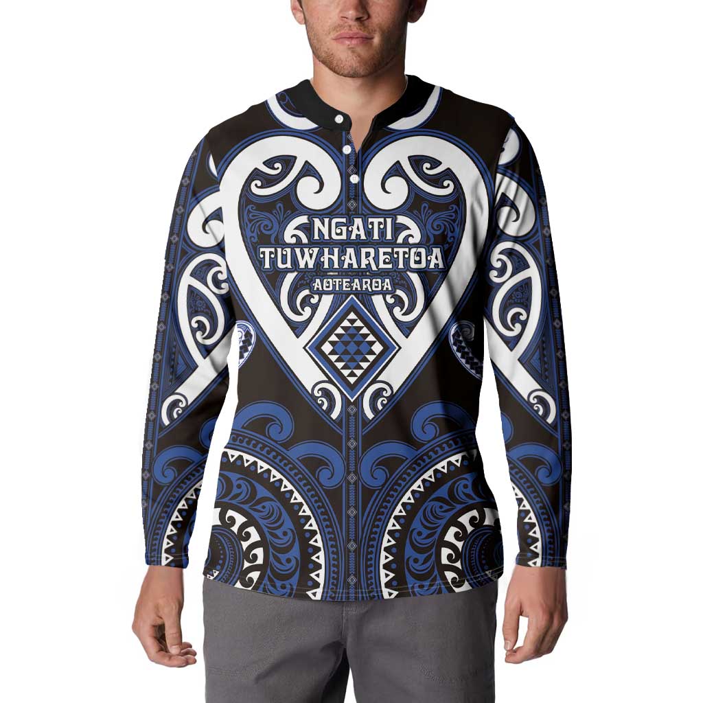 Custom Aotearoa Ngati Tuwharetoa Button Sweatshirt Maori Tribal Pattern