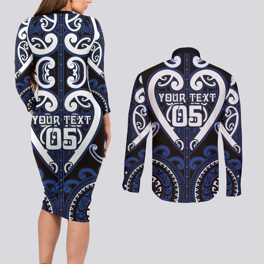 Custom Aotearoa Ngati Tuwharetoa Couples Matching Long Sleeve Bodycon Dress and Long Sleeve Button Shirt Maori Tribal Pattern