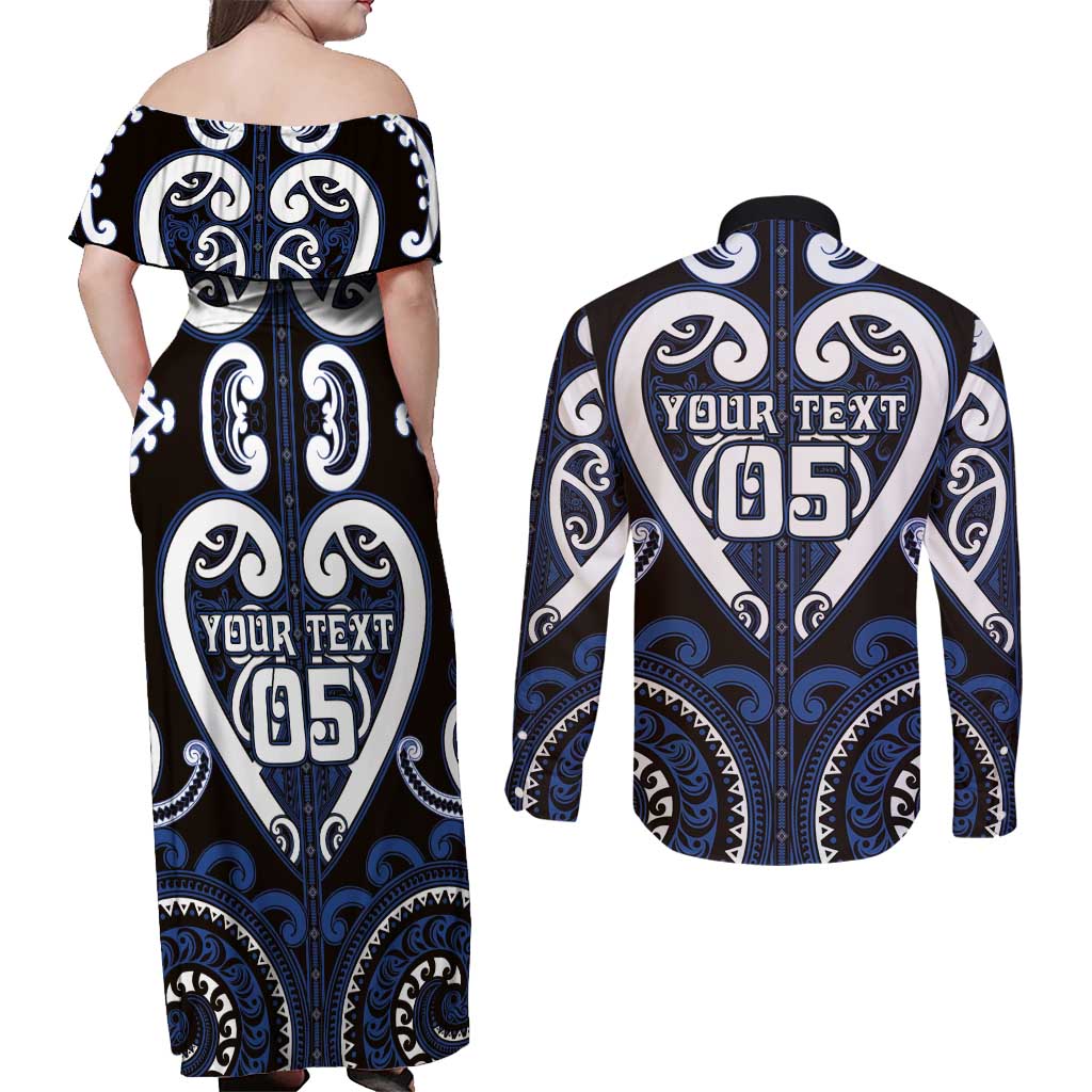 Custom Aotearoa Ngati Tuwharetoa Couples Matching Off Shoulder Maxi Dress and Long Sleeve Button Shirt Maori Tribal Pattern